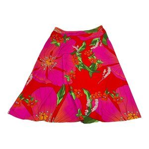 Farm Rio Womens L Pink Pietra Midi Floral Skirt Colorful Vacation Stretchy Knit.